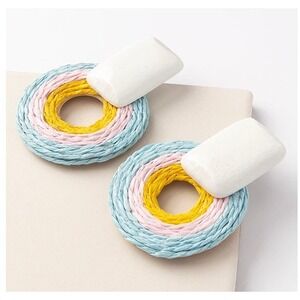 Plunder Design Tilly Earring Multi Color Woven Raffia Hoop Drop